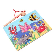 Деревянная магнитная игра рыбалка детские игрушки магнит Рыбы Детский обучающий игрушка на рыбалке игрового W201