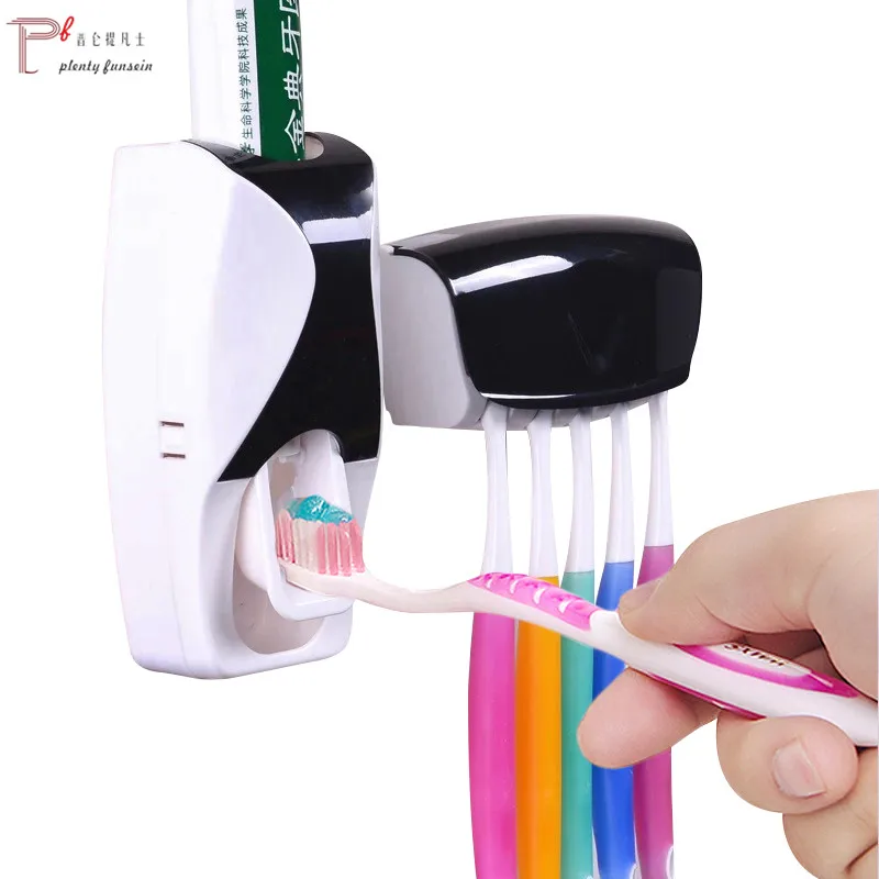 

Creative Automatic Plastic Lazy Toothpaste Dispenser & 5 Toothbrush Holder Set Squeezer Bathroom Shelves Bathing Accessories