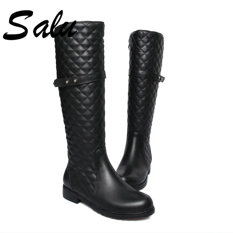 

Salu Fashion Boots Women Knee High Boots Low Heels Autumn Winter Motorcycle Boots Round Toe Ladies High Boots Shoes Woman
