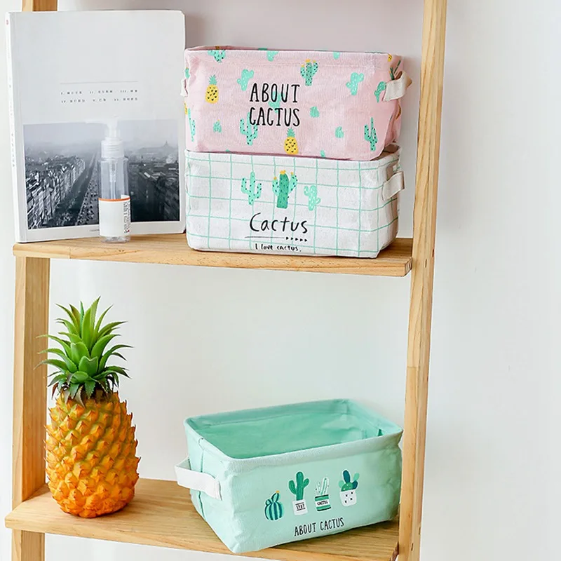 

2019 Storage Basket Home Office Desktop Organize Linen Toy Folding Storage Box Pastoral Floral Plants Jewelry Makeup Organizer