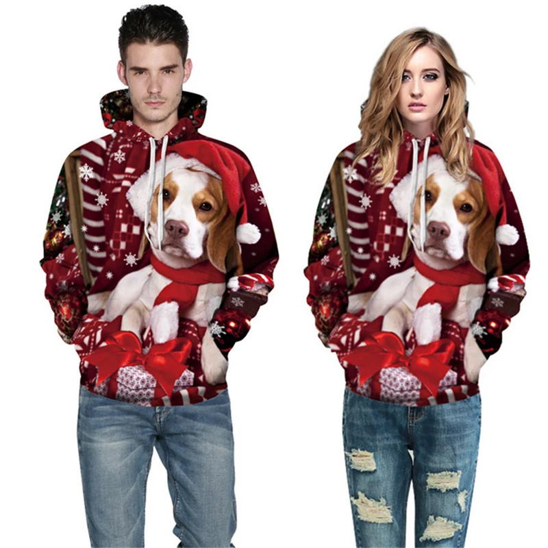 

Zogaa 2019 Men and Women Cute Casual Relaxing Christmas Series Pulse Enthusiasts Print Hooded Sweatshirt Couple Jumpsuit