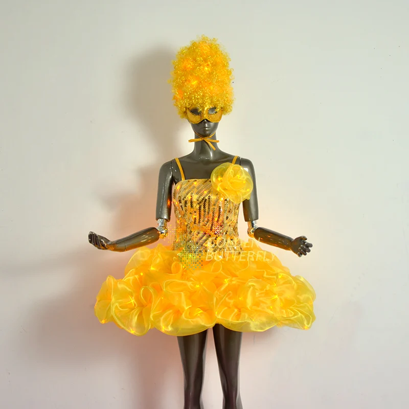 

LED Dress Luminous Dress Glowing Wedding Dress Clothes Luminous Headwear Short Low Cut Group Skirt Women Ballroom Dance Clothing