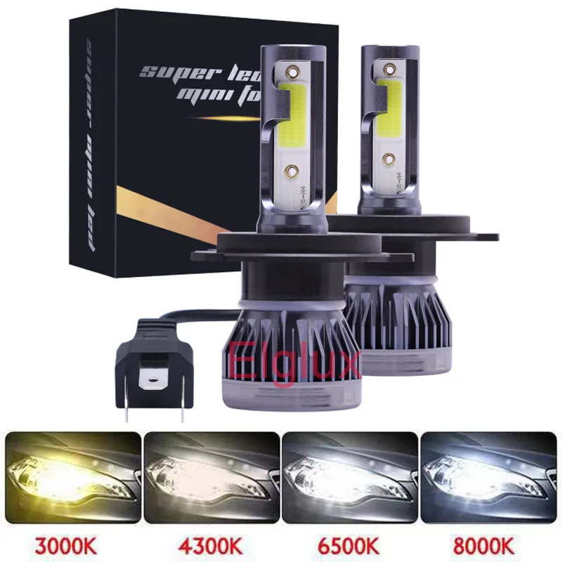 Elglux Mini H4 H7 комплект светодиодных автомобильных фар 6000K 12000K 8000K 72W 12000LM H1 H11 9005 HB3 9006 HB4