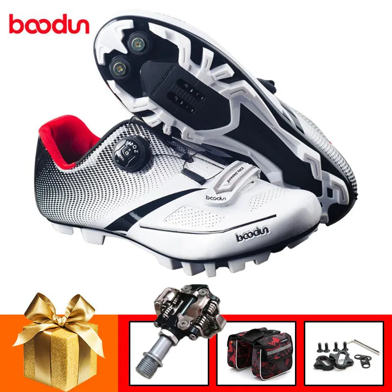 

BOODUN Cycling Shoes men add SPD pedal set Pro Self-Locking Mountain Bike MTB Shoes Reflective Bicycle Triathlon Racing Shoes