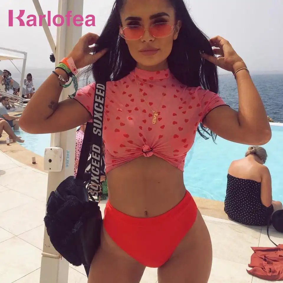short sleeve crop top bathing suit
