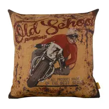 LINKWELL 18x18 Vintage Rusted Yellow Motorcycle Racing Sports Athletic Burlap Cushion Cover Throw Pillowcase For Men