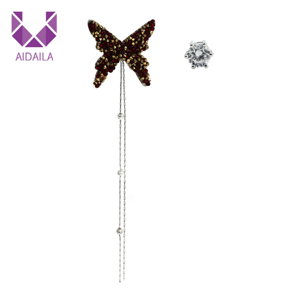 

Women Long Chains Butterfly Shape Earrings with Full Rhinestone Long Chains