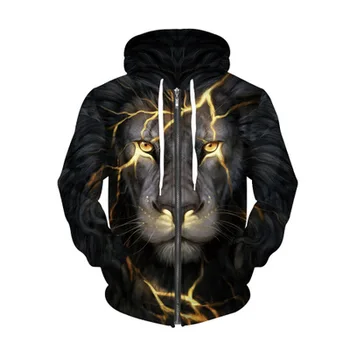 

New New Fashion Brand Hoodies Men/Women Thin 3d Sweatshirts Print Lightning Lion Hooded Hoodies Pullovers Tracksuits