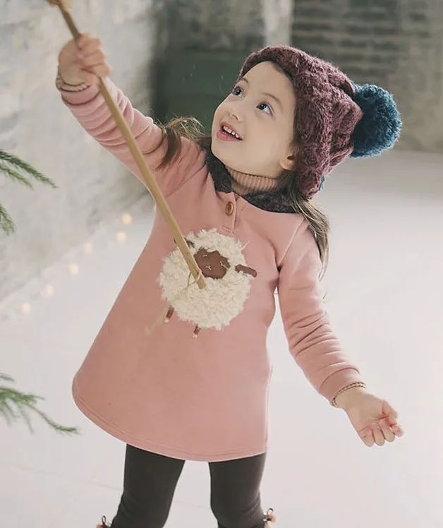 Г. Новая зимняя детская одежда Корейский плюшевый ягненок, топы для маленьких девочек, детский толстый свитер с капюшоном и рисунком Одежда для девочек - Цвет: Розовый
