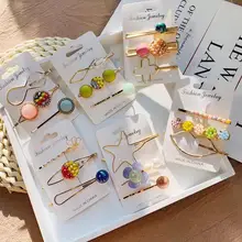 3 шт./компл. в Корейском стиле с цветочным геометрическим Заколки для волос для Для женщин девочек заколка для волос с жемчугом Star заколки красочные бусины заколки для волос, аксессуары для женщин