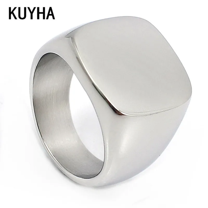 

Engrave Polished Plain Custom Design Silver 316L Stainless Steel Jewelry Customized Signet Ring Band 1.7cm*1.7cm Width Size