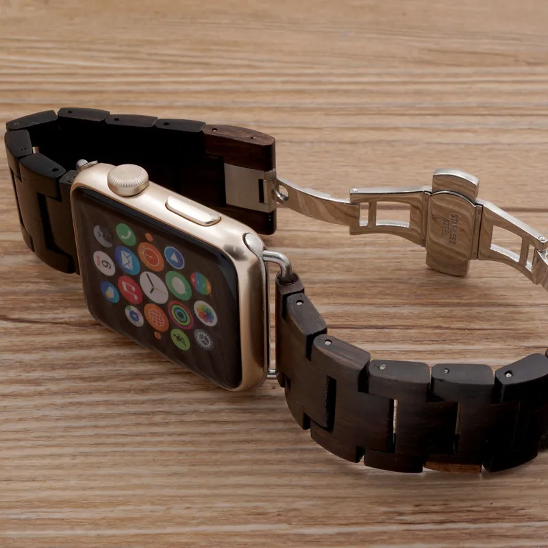 100 Natural Ebony Wooden WatchBand For Apple iWatch Strap Wood Watch