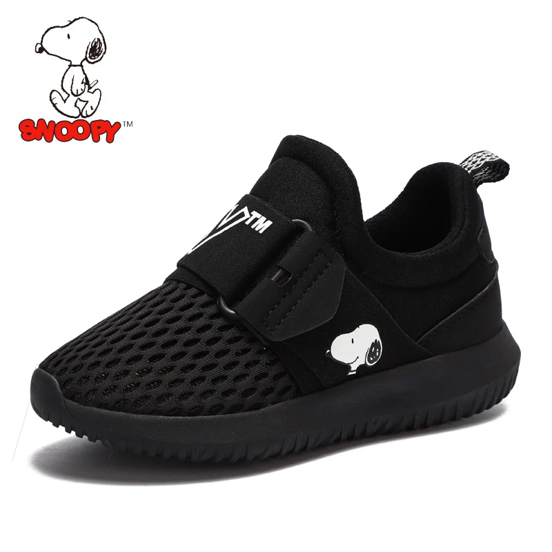 

Snoopy Pink Black Shoes for boy Fashion Kids Sneakers Air Mesh Running Sport Shoes Hook&Loop Design Footwear