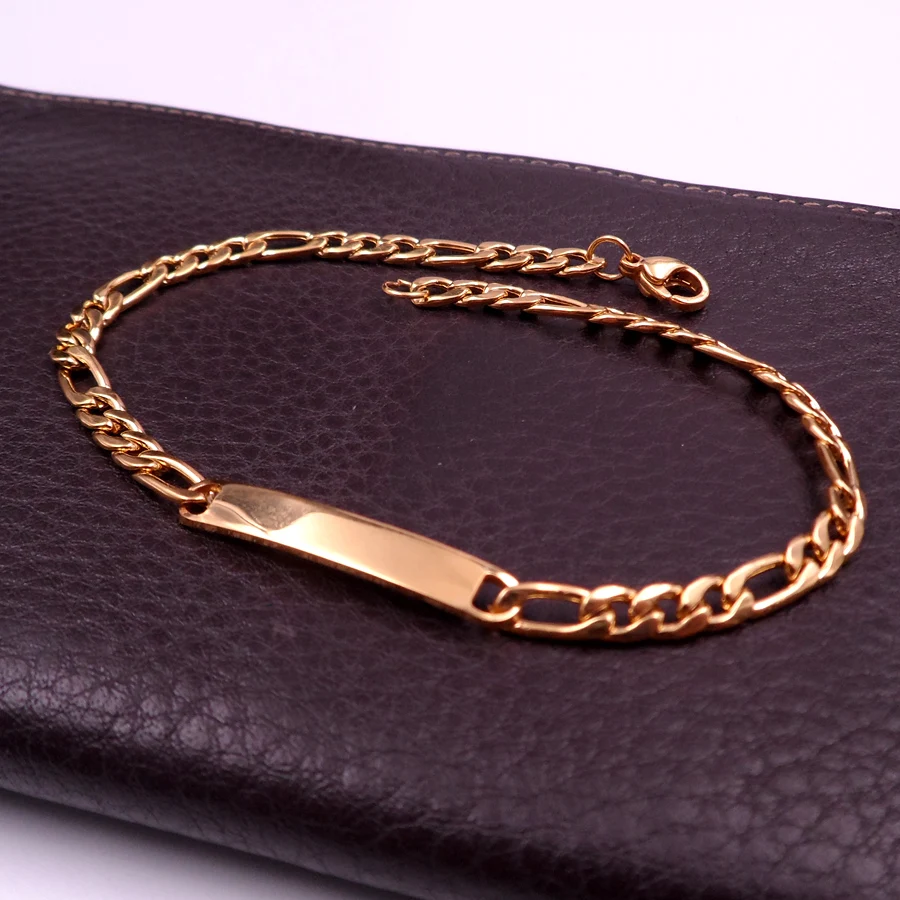 

Gold 8.5 inch 4.5mm thin 10pcs stainless steel ID Bracelet chain link bangle Fashion NK Chain for mens women boys jewelry