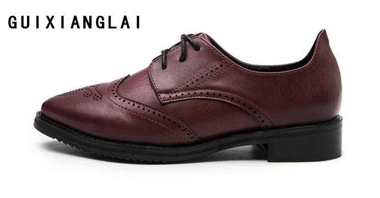 

2017 British style vintage oxfords shoes women low Heel Loafers genuine leather brogue shoes College Wind Ballets ladies Flats