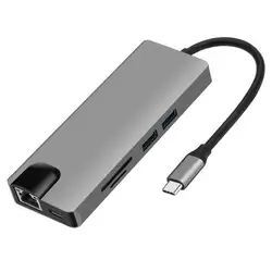 9 в 1 Тип C до 2 USB SD TF карта LAN VGA Hdmi USBC 3,5 мм, AUX, разъем адаптера концентратор Расширение PD зарядная док 1000 Мбит/с Rj45 Otg Displa