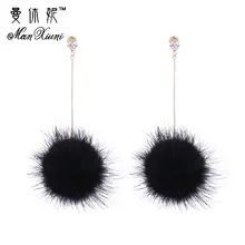 Ювелирные изделия Manxiuni, модные серьги из меха норки для женщин, серьги-гвоздики, длинные серьги с фианитами