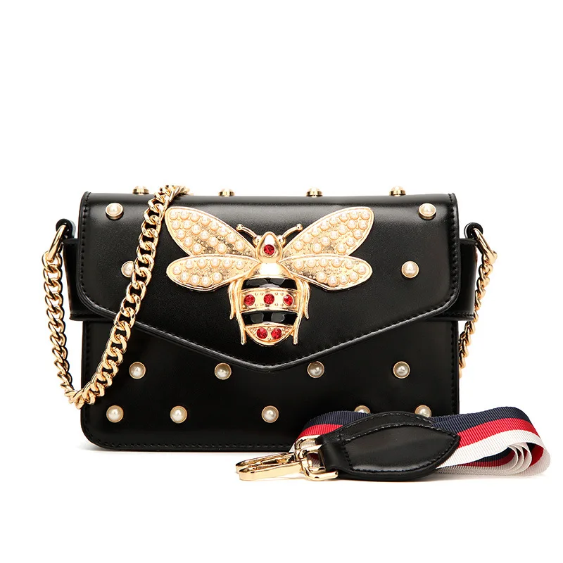 

Wobag 2019 Fashion Luxury Pearl Bee Girl Shoulder Small Square Bag Quality Pu Leather Handbag Women Messenger Bag