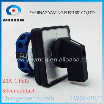 

LW26-20 Rotary switch knob 2 position 0-1 ON-OFF High quality changeover cam switch Ui 690V Ith 20A 1 pole 4 terminals