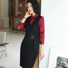 Форменный дизайн, формальный элегантный черный комплект из 3 предметов с юбкой и блузкой и жилетом, пальто и жилет для дам, Офисная Рабочая одежда