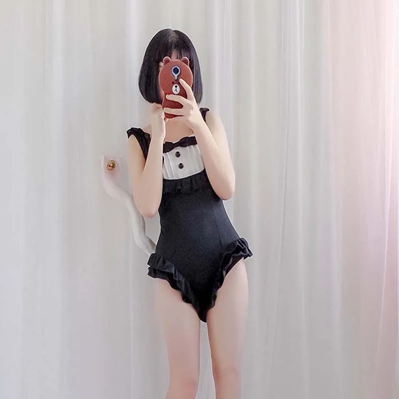 Summer Girls Women One Piece Swimsuits Japanese Style Cute Sweet Maid Sexy Beach Swimwear Quick Dry Backless Female Beachwear3