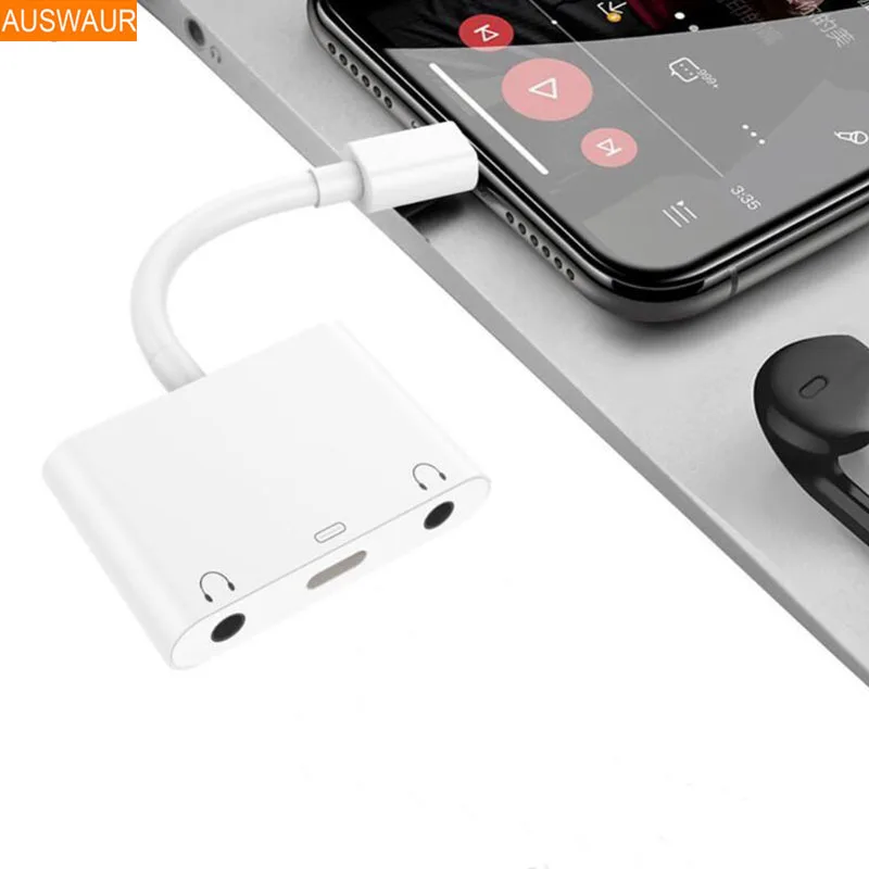 

1 Charge + Double 3.5 Audio Adapter for iPhone X 7 8 Plus iPad 4 Charge Audio Adapter Cable Conveter