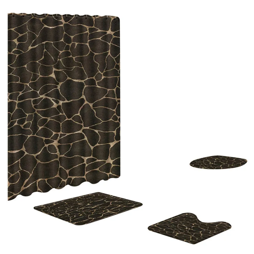 4PCS  Shower Curtains Non Slip Toilet Polyester Cover Mat Set Bathroom Shower Curtain home Decor Bathroom Products #3m15 (8)
