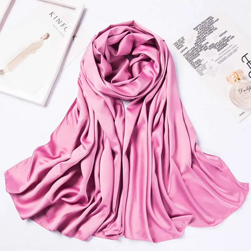Сатиновый хиджаб шарф для женщин сплошной цвет шелк чувство платок мусульманские sjaals для женщин Исламская одежда палантин шаль - Цвет: 7