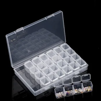 

XUNZHE 28 Grid Compartments Plastic Transparent Cosmetic Storage Jewel Bead Case Cover Box Storage Container Adjustable Organiz