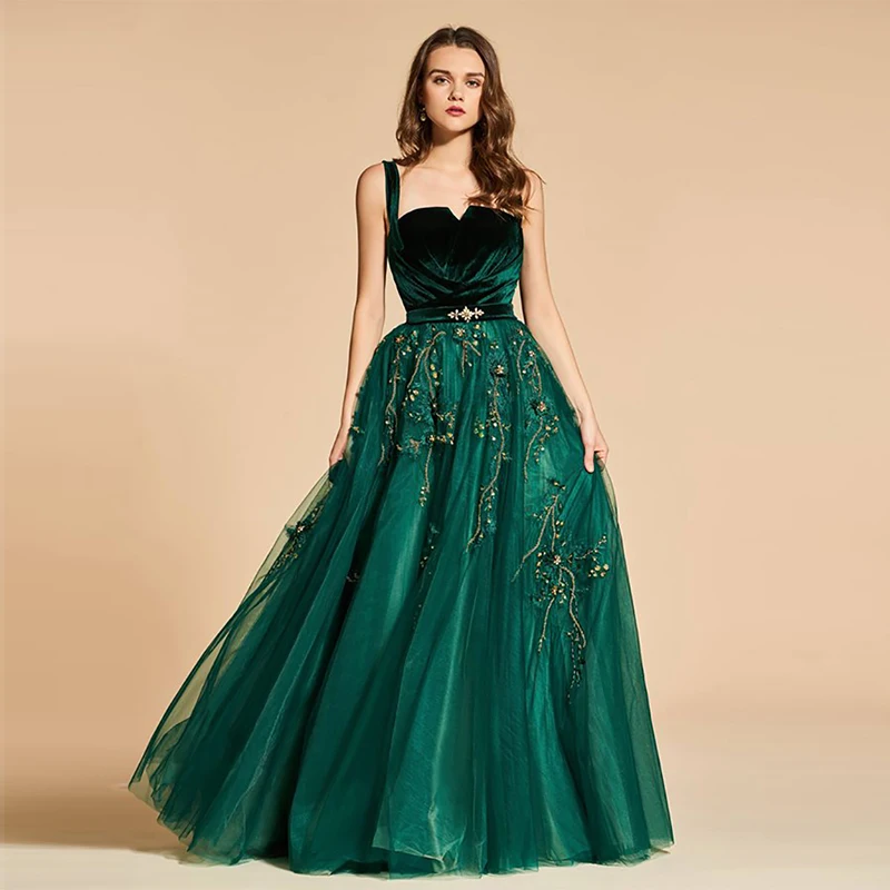 

LORIE Appliques Evening Dress Long Tulle Scalloped Prom Gown Green Elegant A-Line Formal Dresses Custom Made Party Long Dress