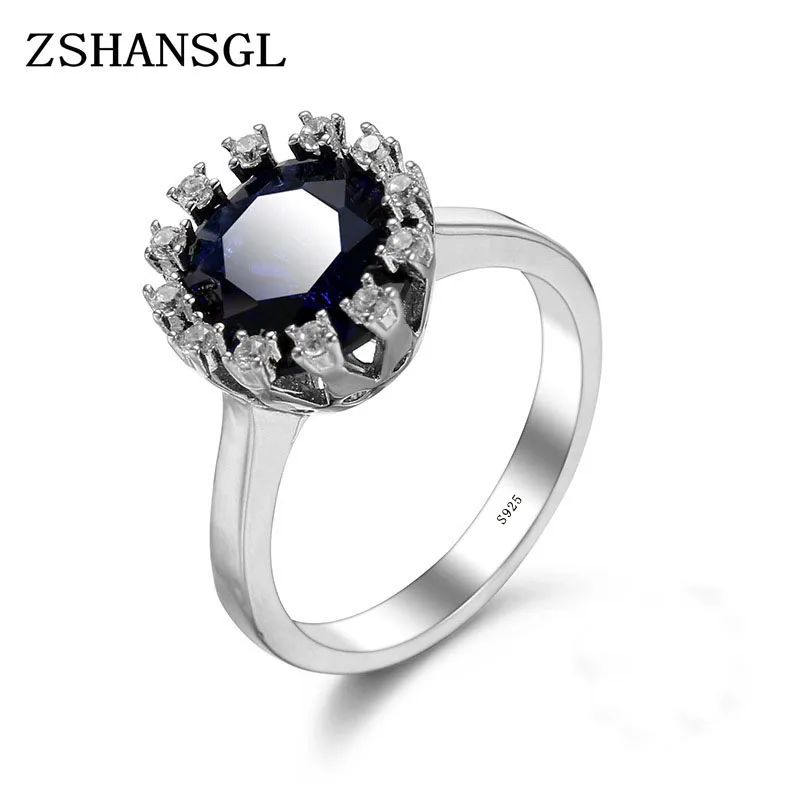 

New Arrival Round Cut Design Blue CZ Crystal Silver Color Ring 925 Sterling Sliver Fashion Rings for Women Jewelry Gift