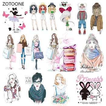 

ZOTOONE Fashion Girl Set Stripes Iron on Transfer Patches on Clothing Diy Patch Heat Transfer for Clothes Accessories Sticker G
