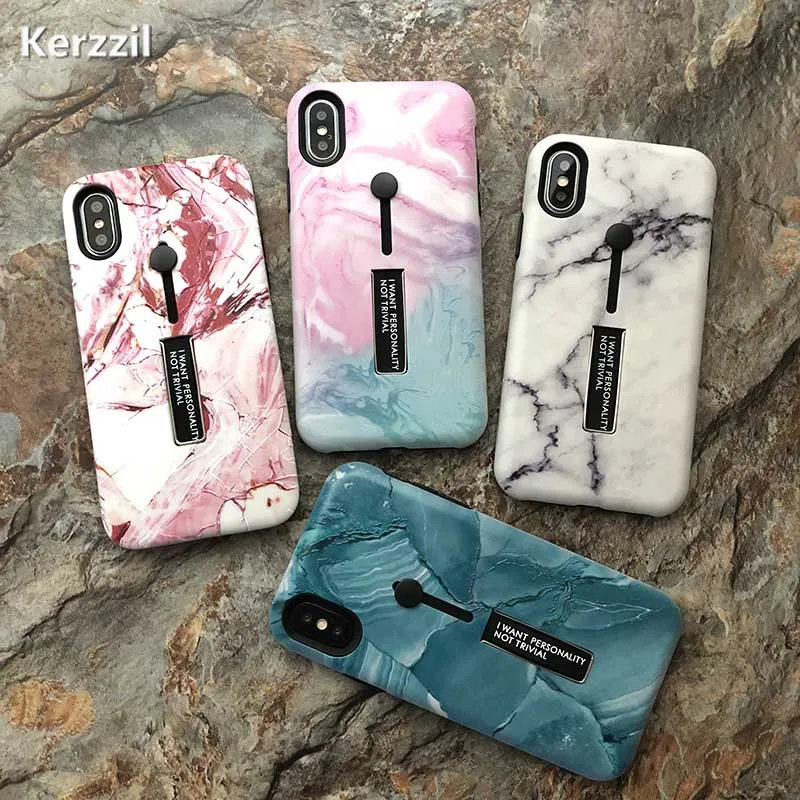 Kerzzil Vintage Marble Holder Stand Case For iPhone X 7 8 Plus Cover Iphone 6 6s plus Ultra Hybrid Anti-knock Back |