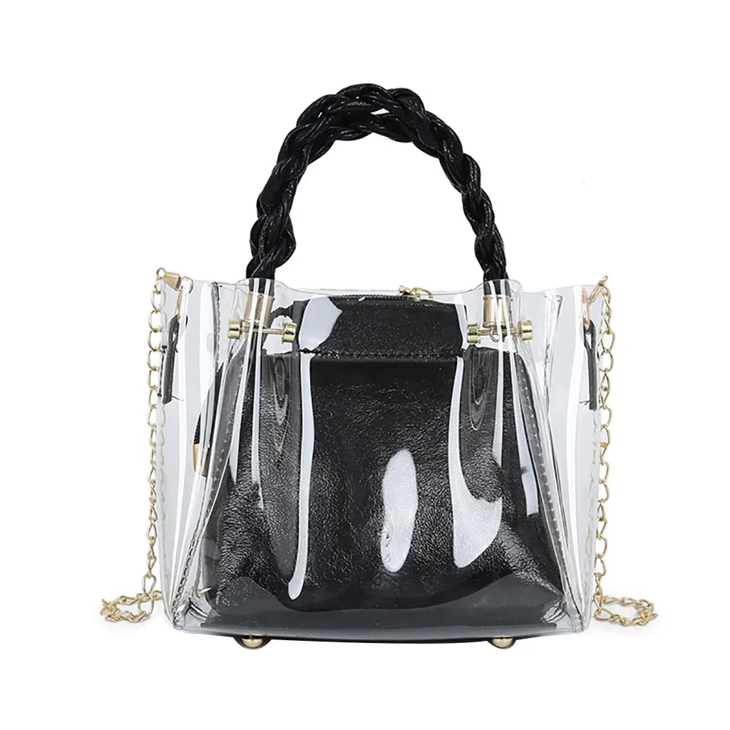 النساء شفافة سلسلة حقائب عارضة واضحة بو مخلب حزم حقائب كتف الصلبة الإناث المحمولة Crossbody أكياس * 10