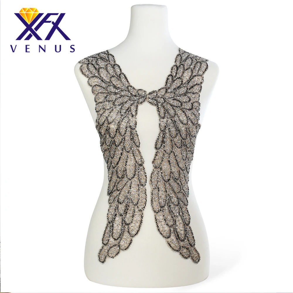

XINFANGXIU Super pretty imitation large Rhinestone patches handmade embroidery beaded appliques wedding dress accessories