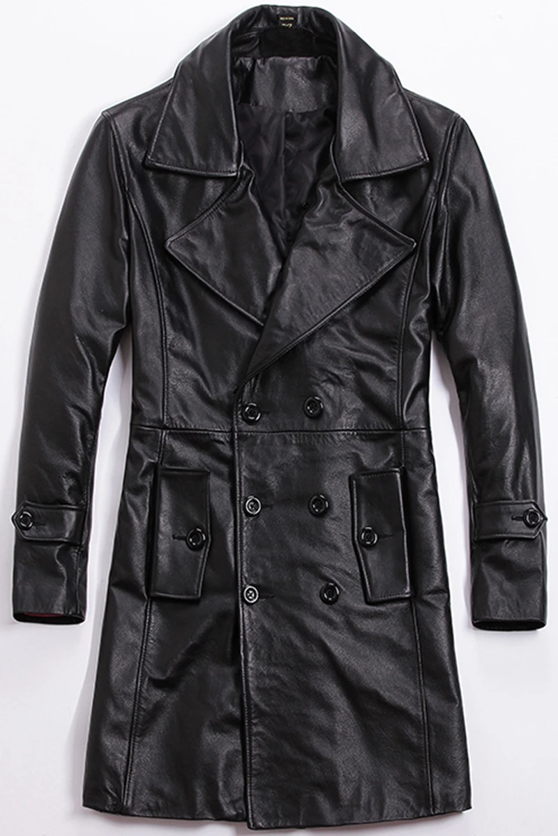 Free shipping.winter plus size,Russian size 58.Brand casual men warm cowhide Jacket,men's genuine Leather long coat.quality sheepskin aviator jacket