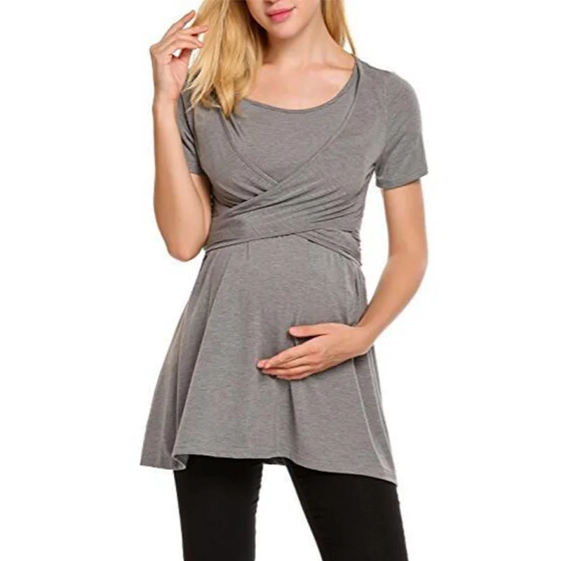 

Plus Size 3X Summer Soft Convenient Nursing Pregnant T-Shirts O-Neck Short Sleeve Bow High Waist Long Tee Tops Vestidos