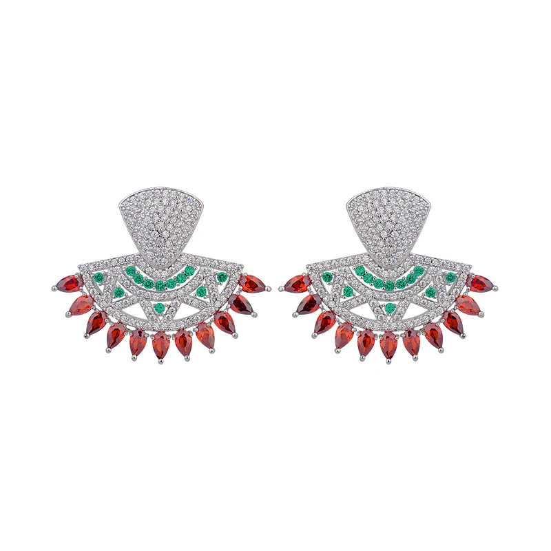 

Multicolor Stone Silver Plated Jewelry Cubic Zirconia Fashion Cute Tiny Fan Stud Earrings Gift For School Girls Kids Lady