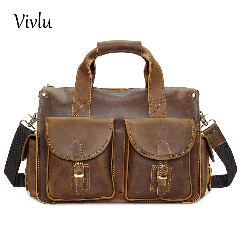 Genuine Leather Men's Handbag Casual Business Man Shoulder Crossbody Bags Cowhide Large Capacity Travel Tote Bags