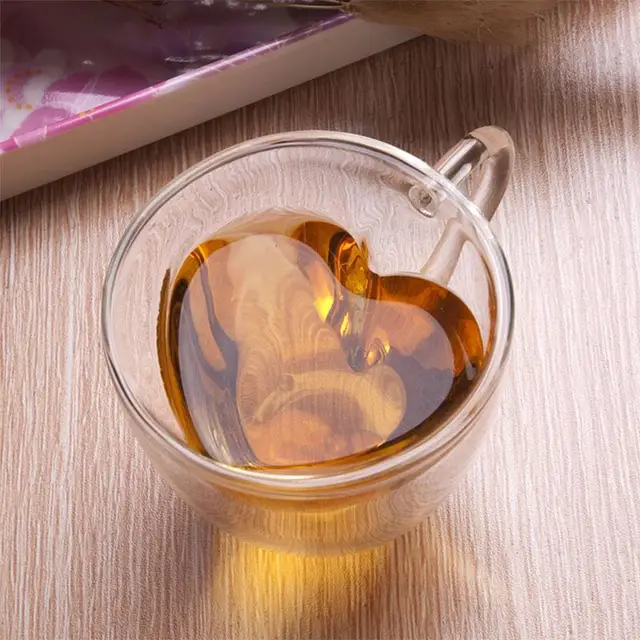 240 ml a Forma di Cuore Tazza di Tè di Vetro A Doppia Parete Strato di Caffè Taz 240 ml a Forma di Cuore Tazza di Tè di Vetro A Doppia Parete Strato di Caffè Taz