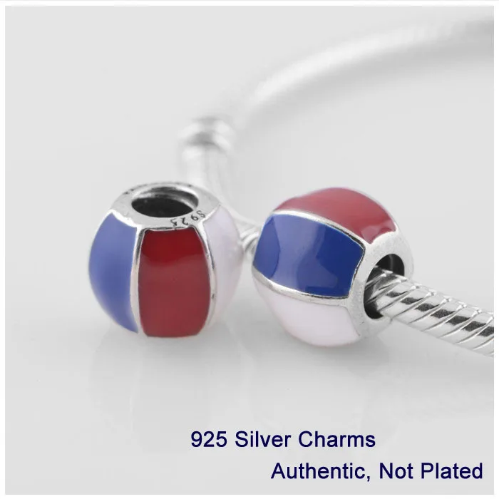 

CKK 925 Sterling Silver Red, Blue and White Enamel Charms Beads Original Jewelry Making Fits For Bracelets