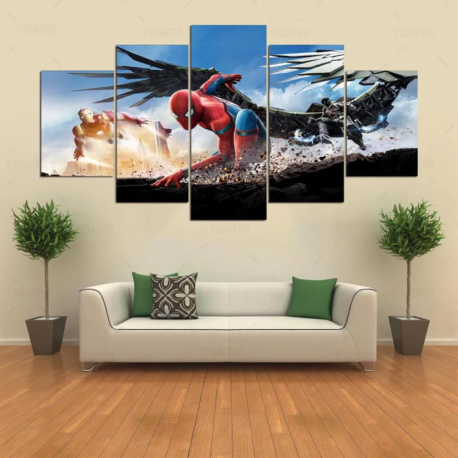 Ysdafen Moderne Декор HD gedrukt filmposters woonkamer 5 stuks Человек паук выпускников холст schilderijen стены