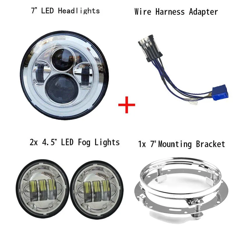 7 дюймов светодиодный проектор фар+ 4," Туман вспомогательные огни для Harley Softail Electra Road King/Yamaha Royal Star 1300 - Цвет: J048B-T Chrome