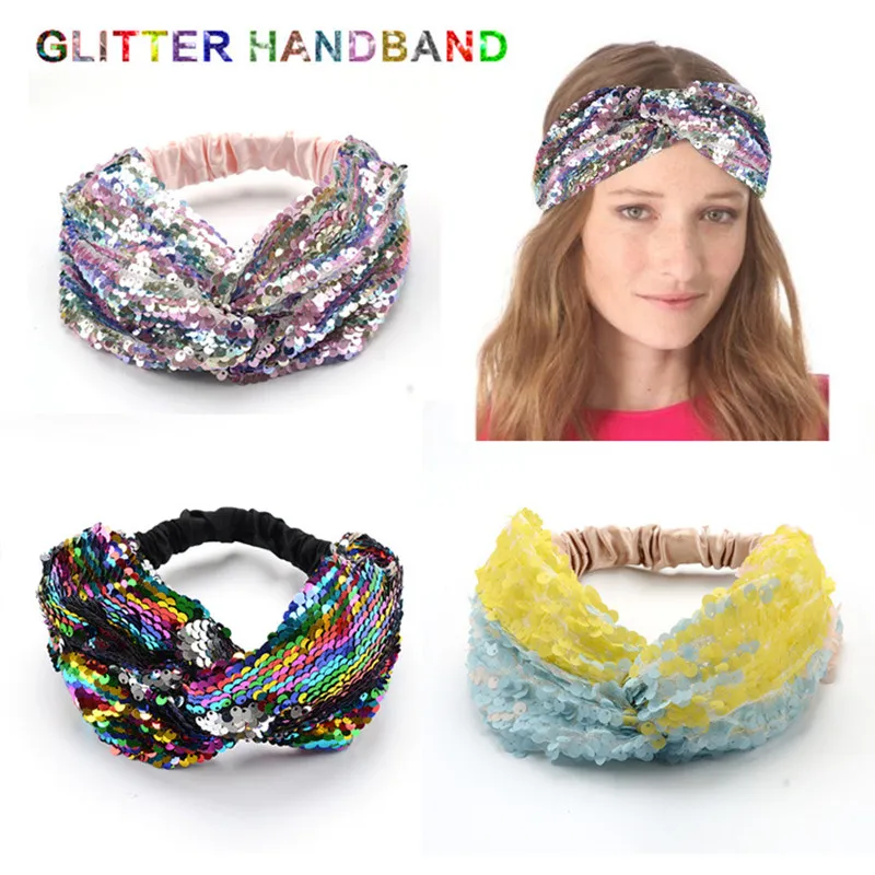 New Hot Mermaid Reversible Sequin Headbands For Women Girls Turban Handmade Cross Elastic Bands Fashion Hair Accessories 1pcs 1pcs rb4510 uu cc 0p5 45x70x10mm precision cross roller bearing automation machinery robot joint bearings