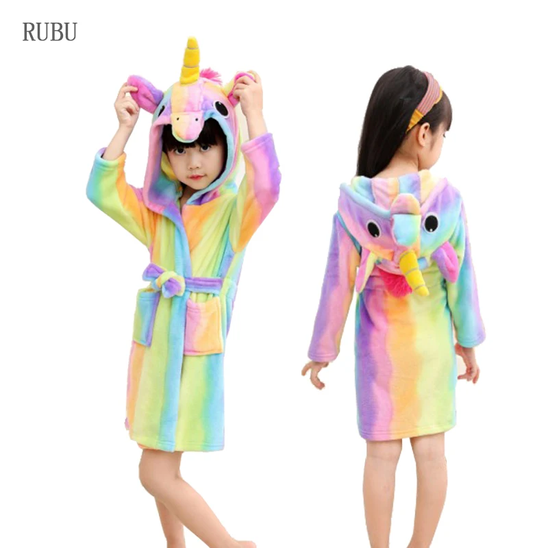 Children Bathrobe Hooded Beach Towel Boys Bath Robe Animal Unicorn Bathrobes For Girls Pyjamas Baby Nightgown Kids Sleepwear