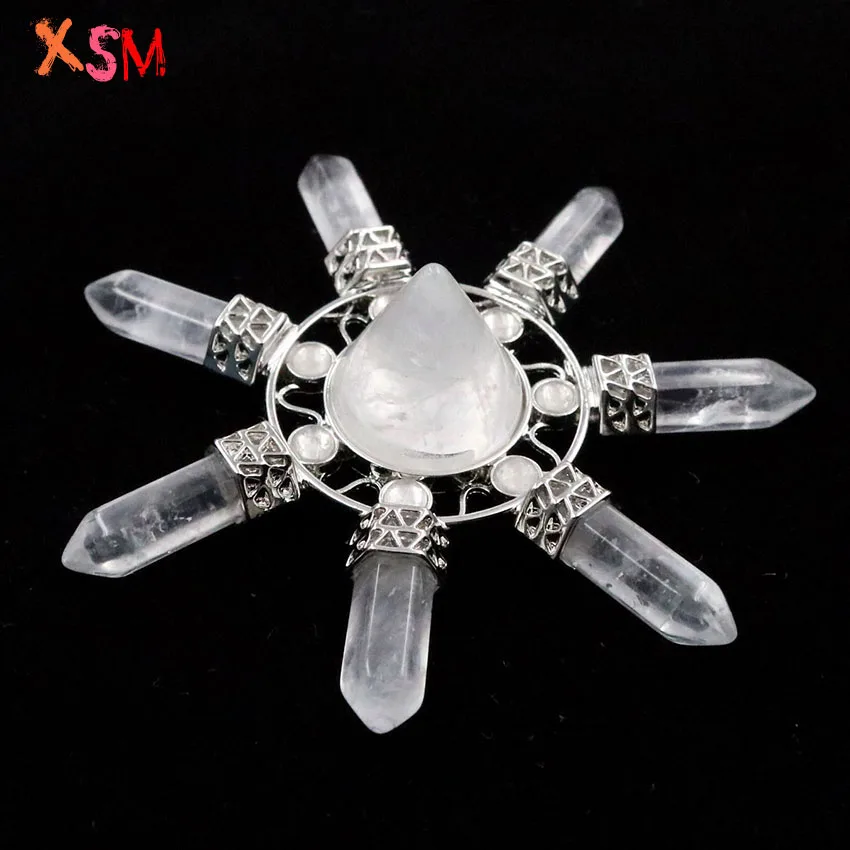 

xinshangmie New Reiki Healing Amulet 7 Hexagon Prism Pyramid Pillar Natural White Crystal Cone Energy Generator Deco Attachment