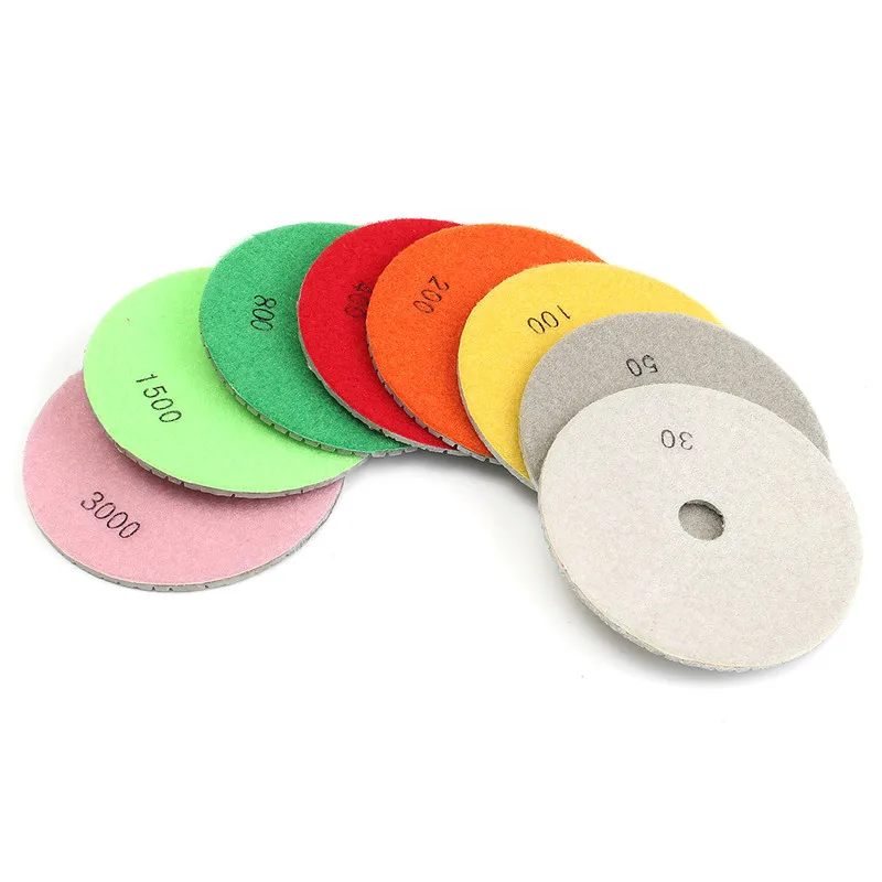 Koop 9 stks set 5 Inch Diamantslijperij Pad Set Graniet Marmer Beton Steen Tegel Nat Droog Graniet Beton Marmeren Steen tegels