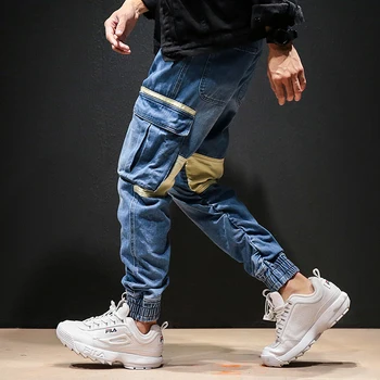 

2019 Spring New Korean Version Of Japanese Students Loose Contrast Color Stitching Washed Old Big Pocket Jeans