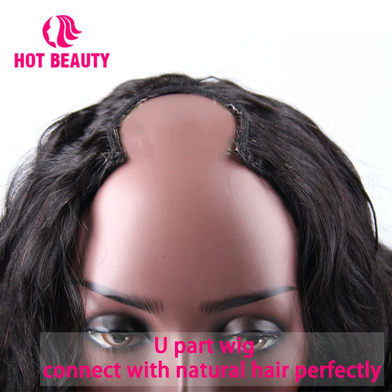 Online Hot Rambut Gelombang Alami U Bagian Wig 100% Rambut Manusia Wig 10 30 Inch Warna Hitam Alami Dapat dicelup Wig Pendek untuk Wanita