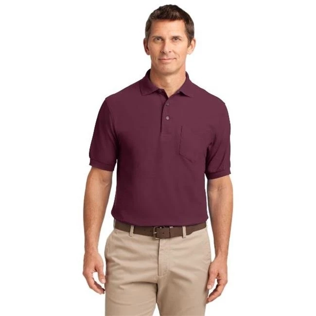 Port Authority K500P Mens Silk Touch Polo with Pocket Burgundy - 4XL